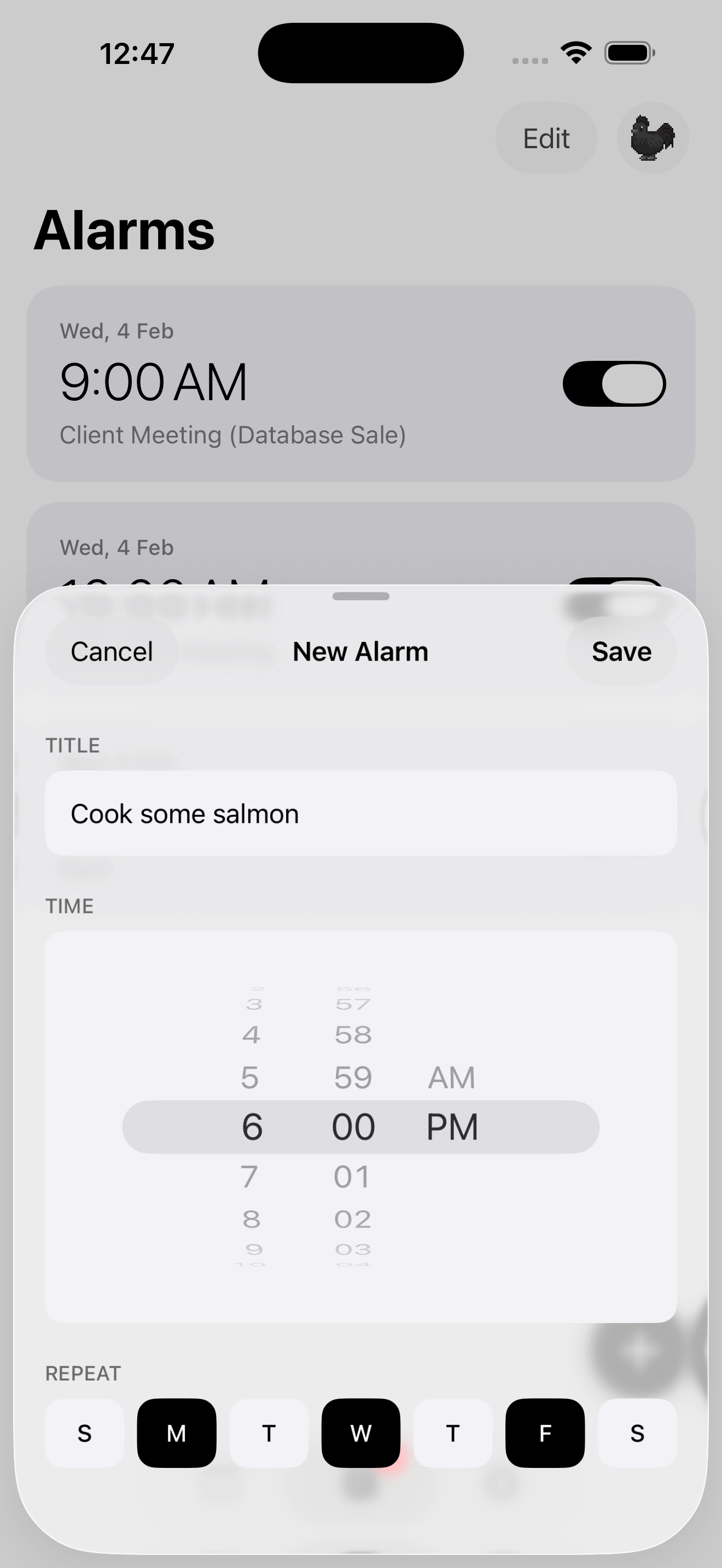 Rooster app on iPhone